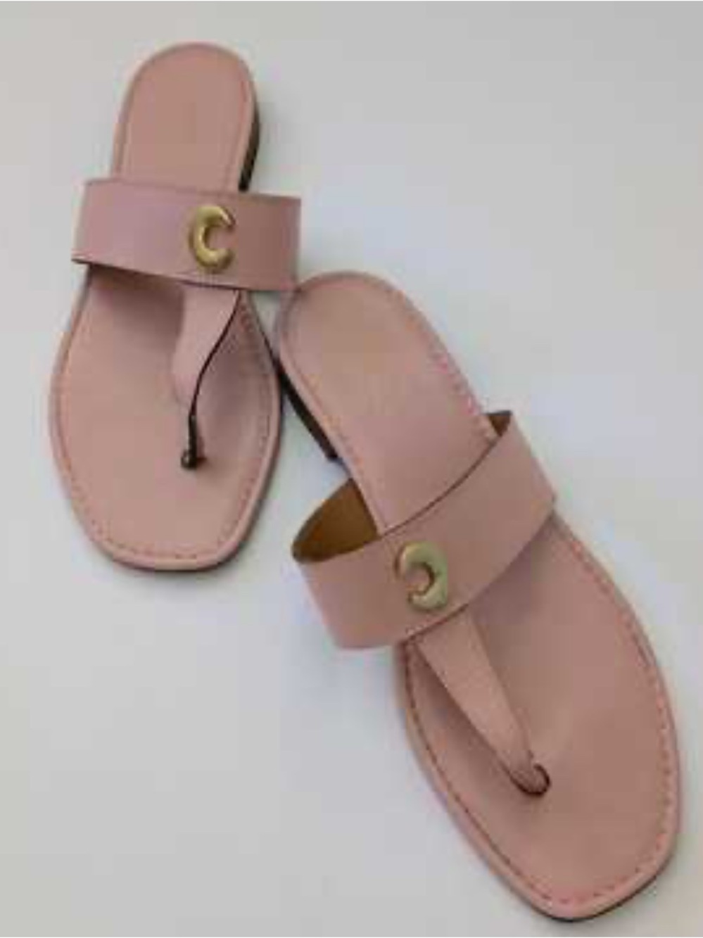Coach Pink Toe-Post Slide Sandals with Gold C Accent